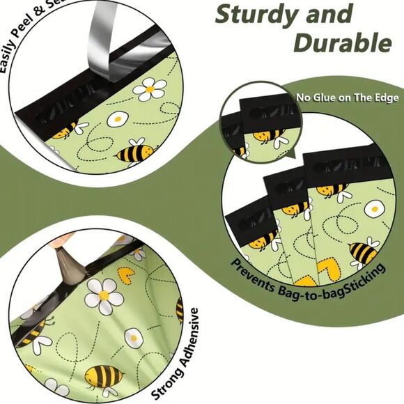 10x13 Bee & Flower Green Polymailers 20ct - Picture 2 of 3